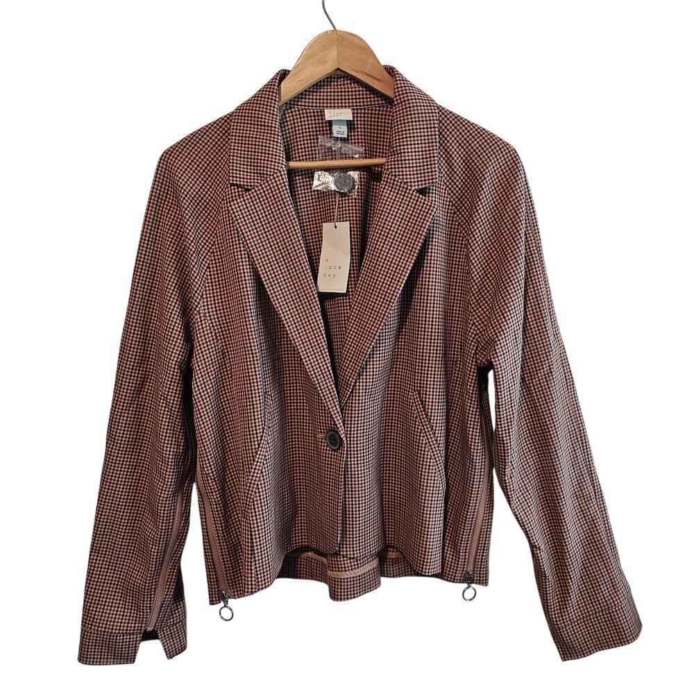 A New Day Adaptive Seated Fit Side Opening Blazer Women Size Large Brown Plaid